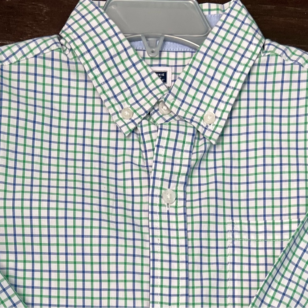 Janie and Jack Boys White Button-Down Shirt with Green and Blue Plaid